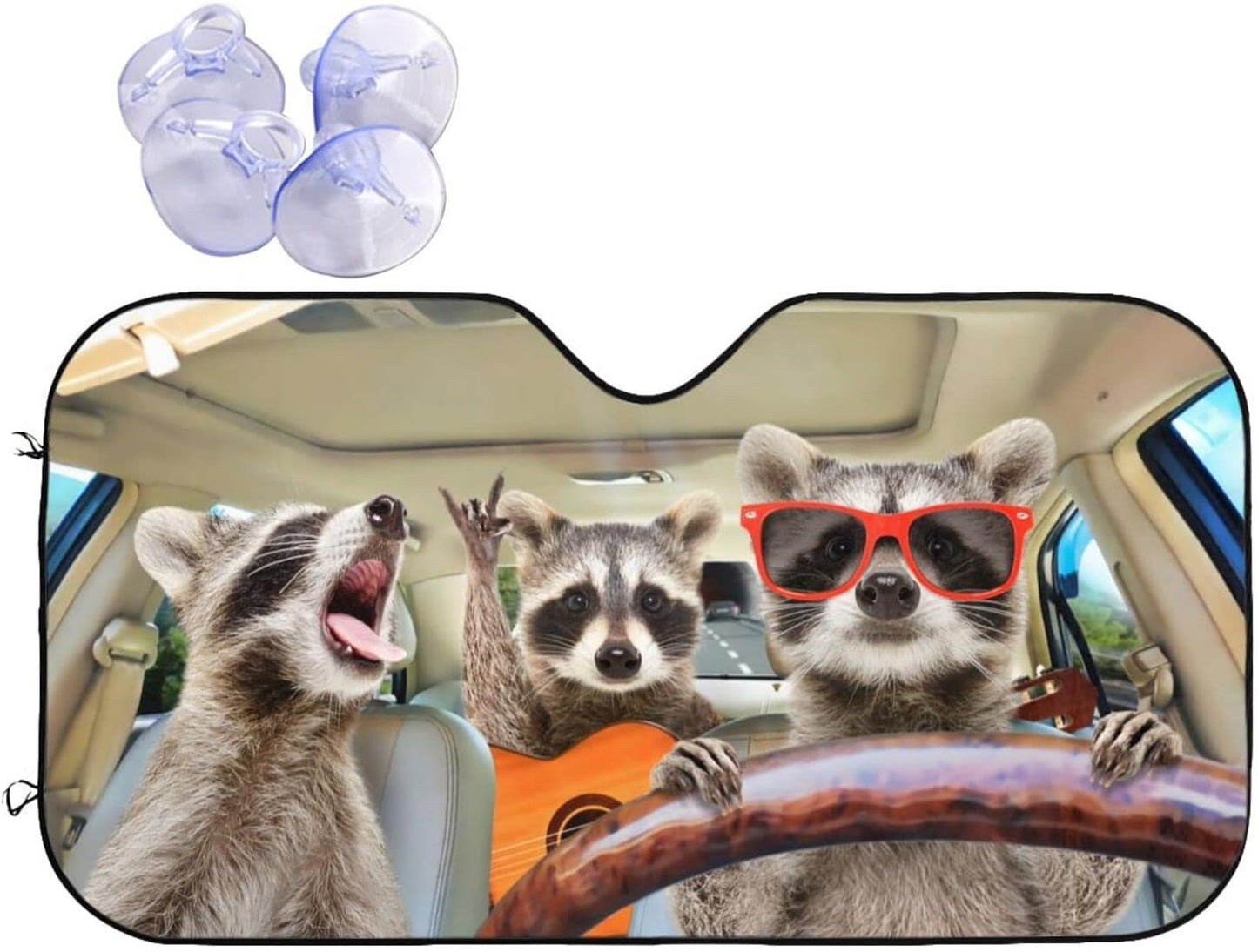 Three Funny Raccoons Car Sunshade