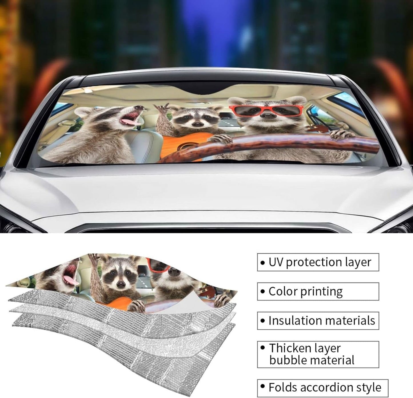 Three Funny Raccoons Car Sunshade