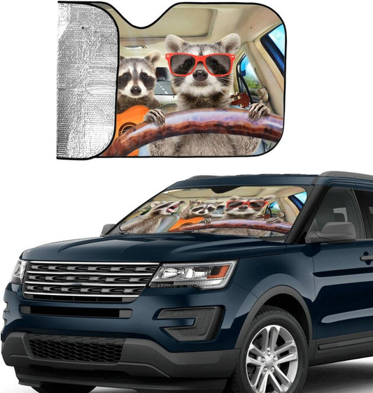 Three Funny Raccoons Car Sunshade